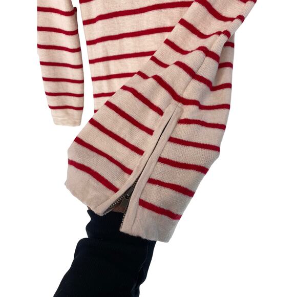 Madewell Seaside Side-Zip Red Cream Striped Cotton Crewneck Sweater Size XS - Picture 6 of 10
